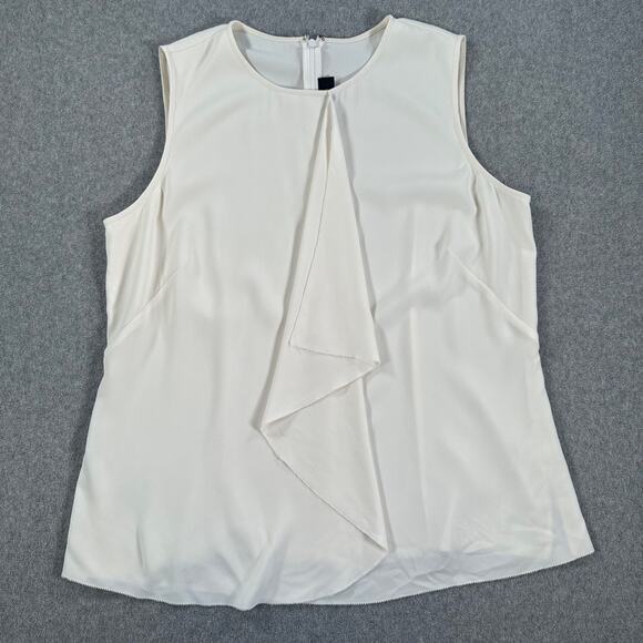St. John Ruffle Sleeveless Blouse Women's Large Ivory Round Neck Zipper Career - Picture 1 of 8